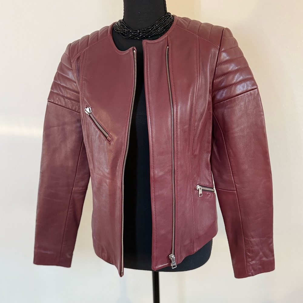 Soia & Kyo Burgundy Genuine Leather Moto Jacket Quilted Women’s Small